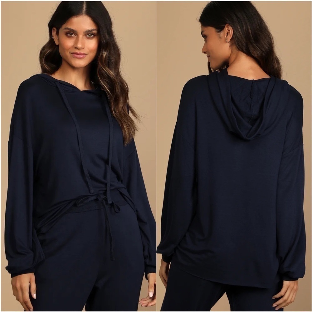 LULU’S Hit The Snooze Navy Blue Oversized Lounge Hoodie